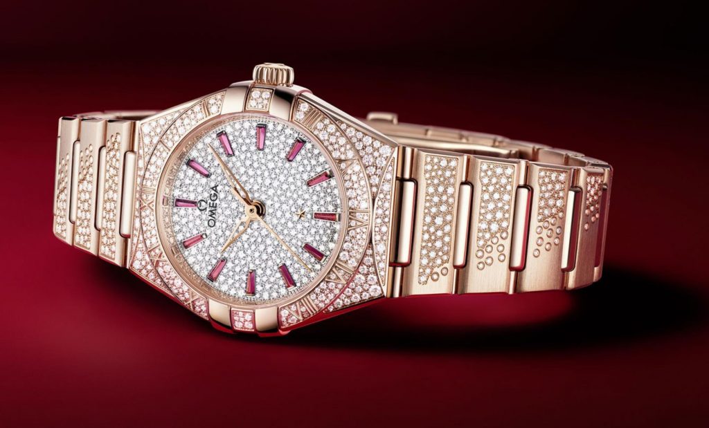 The luxury fake watch is decorated with diamonds.