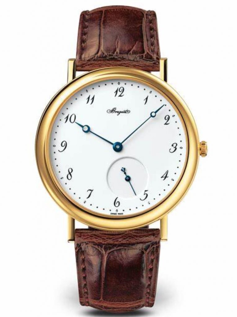 The 18k gold fake watch has a white dial.